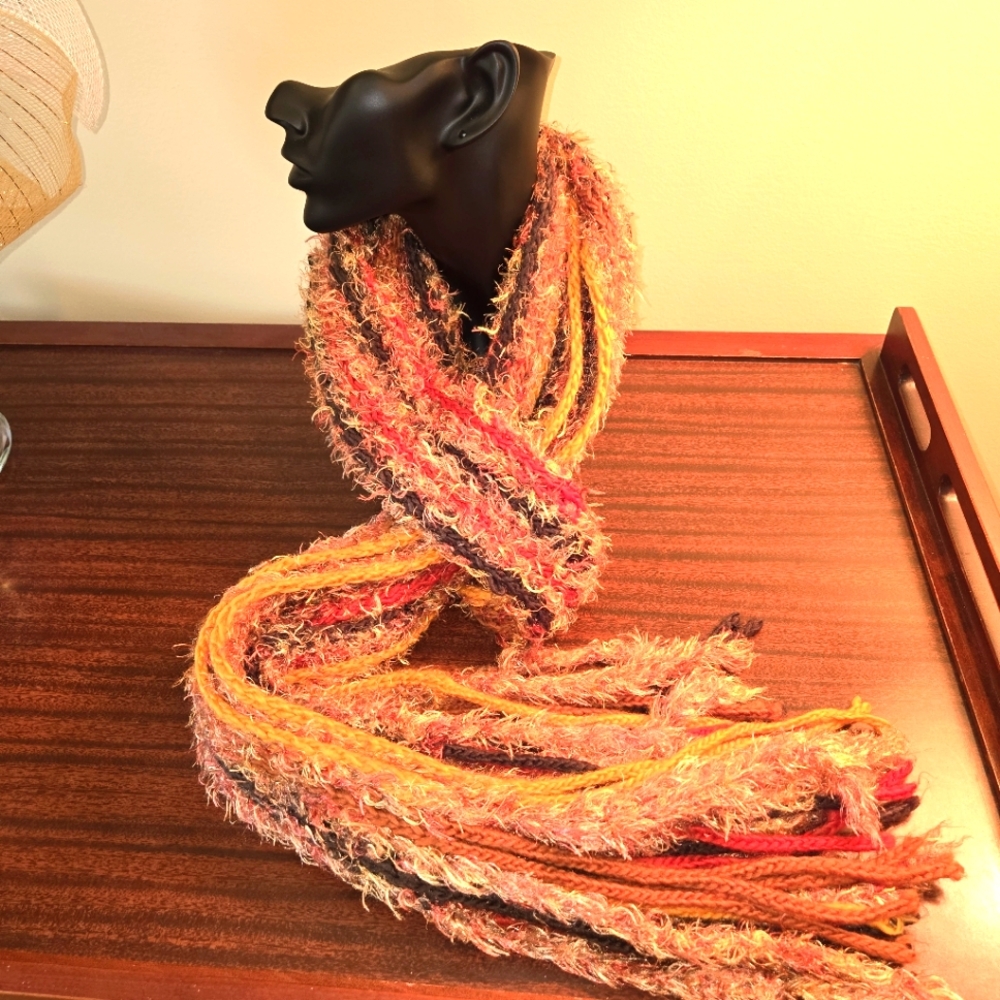 Multicolor Textured Knot Scarf – 42"x7" + 8" Fringe | Mohair-Style